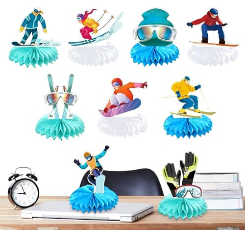 Decoraciones De Fiesta De Cumpleaños De Esquí - 9 Piezas Decoración Tema Deportes Invierno - Centros De Mesa para Esquí De Invierno - para Hogar Escritorio Superficie Estante Mostrador