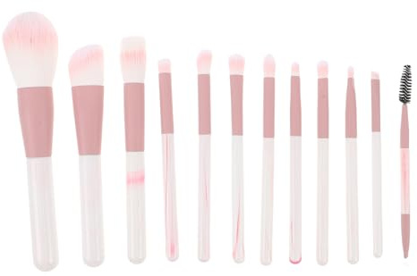 PENIKOKO Juego de 12 Brochas de Maquillaje Facial Multifuncionales con Mango de Madera Rosa Patrón Agua Pinceles Profesionales para Base Ojos y Rostro Kit Compacto para Uso Diario y
