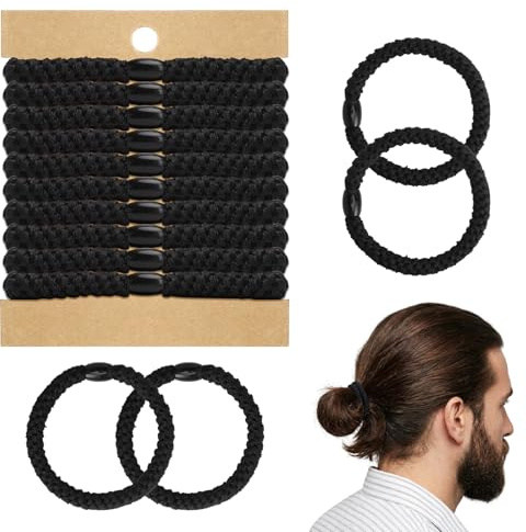 LOLANIUT Parti av 10 svarta hårband i slitstarkt nylon med 4 riktningar - För sport, dagligt bruk, tjockt hår