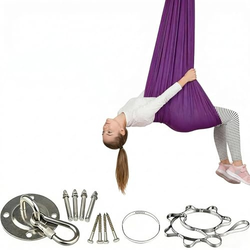 Yogagunga att hänga• Max bärförmåga 150 kg • Tillbehör ingår, perfekt mot ångest och för ökad avslappning samt välbefinnande (280 x 150 cm)-(Mörklila)
