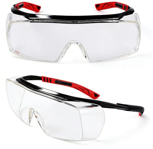 Safety Glasses Over Eyeglasses with Anti Scratch, Clear Safety Glasses for Work, Anti-Fog & Anti-Scratch Wrap-Around Protective Fit Over Your Eyewear for Worktop Lab Construction Cycling Shooting