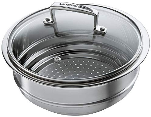Le Creuset Cestello per cottura al vapore in acciaio inox con coperchio in vetro, per Pentole di diameter 16,18,20 cm, Acciaio Inox, 96201900001000