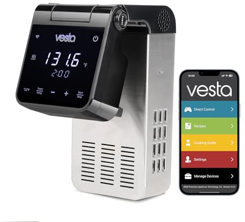Vesta Precision Sous Vide Cooker, 30L Capacity, WiFi App Control and Large Display Screen,Foldable Design, IPX7 Waterproof, High Performance Immersion Circulator for Home & Professional Kitchen