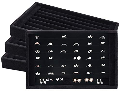 Foraineam 4 Pack Velvet 7 Slots Ring Earrings Showcase Trays Holder Drawer Insert Jewelry Display Organizer