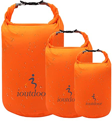 ioutdoor Dry Bag 2L + 5L + 10L Set, Waterproof Small Lightweight Dry Bags for Paddle Board Kayaking, Fishing, Camping, Hiking (Orange)