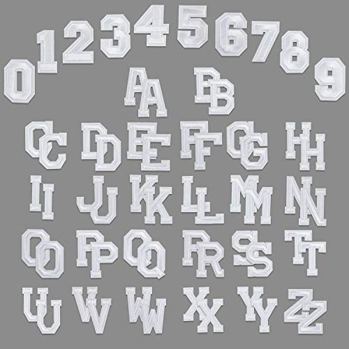 WD&CD 62 Pezzi Bianco Lettere Toppe Termoadesive, A-Z en 0-9 Dell'alfabeto Cucite su Patch Applique Toppe da Cucire Stirare, Ricamate Riparazione Decorativa Tessuto Patch Adesivi