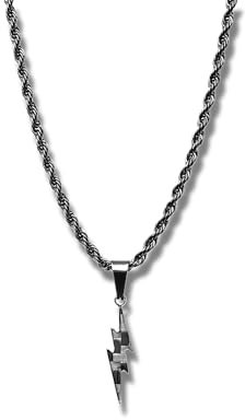 CRBNCNCPT® Kette mit Carbon Blitz Anhänger | Schwarze Edelstahlkette | Rope Chain | Edle Männer Halskette | Kohlenstoff Lightning | Herren Schmuck (Carbon Fiber)