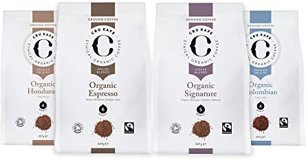 Cru Kafe Organic Ground Coffee Mixed Selection Pack Gift Set, 227g x 4 Bags
