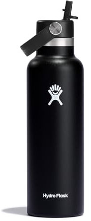 Hydro Flask - Standard Mouth - Bottiglia d'acqua da 621 ml (21 oz) - Acciaio inossidabile con isolamento sottovuoto e coperchio a cannuccia - Standard Mouth - Black