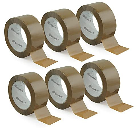 Waytex 930707 Ruban Adhésif d'Emballage Marron, Silencieux, en Polypropylène épaisseur 28 microns, Largeur 50mm, Longueur 66m, Pack de 6 rouleaux