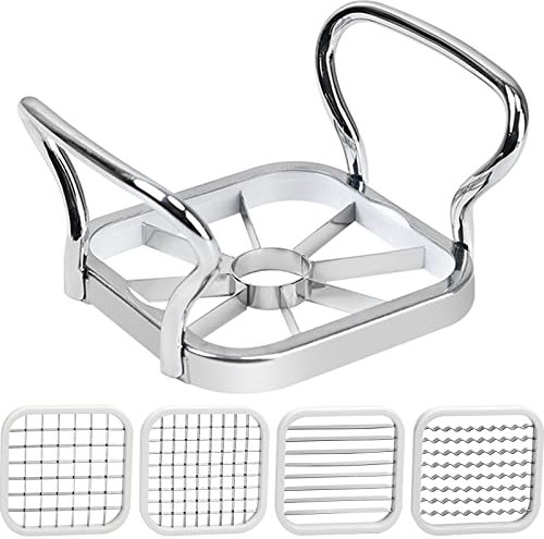 Xiumeso Taglia Patate,Taglierina per Verdure, Patatine Fritte, 5 in 1 in Acciaio, per Frutta e Crinkle Cutter Affettatrice per Fai-da-Te