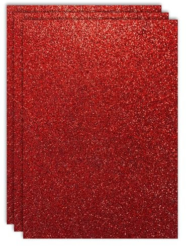 RAYLU PAPER - Farbige Glitzer-Kartons in A4-Größe und 200 g/m² Dicke, Blätter aus Karton mit Glitzer für Bastelarbeiten, 3 Stück (rot)