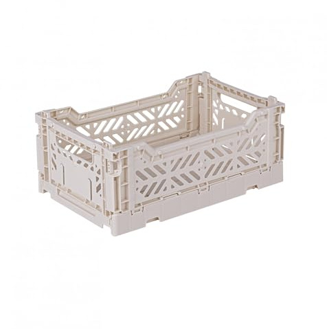 AYKASA Caja Plegable, Estable, De Plástico, Apilable, Mini (27 X 17 X 11 Cm), Color Leche De Coco
