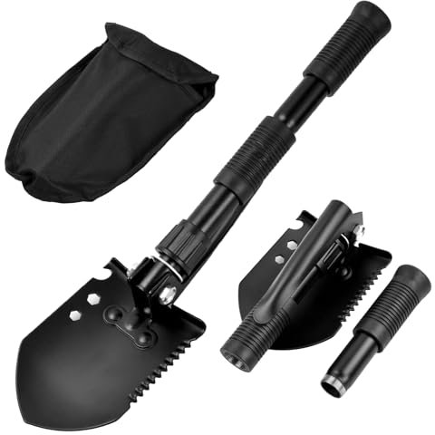 Pala Supervivencia Multifuncional, Resistente Pala Plegable de Acero al Carbono, Militar Accesorios Indispensable Se Puede Utilizar al Aire Libre (S Negro)
