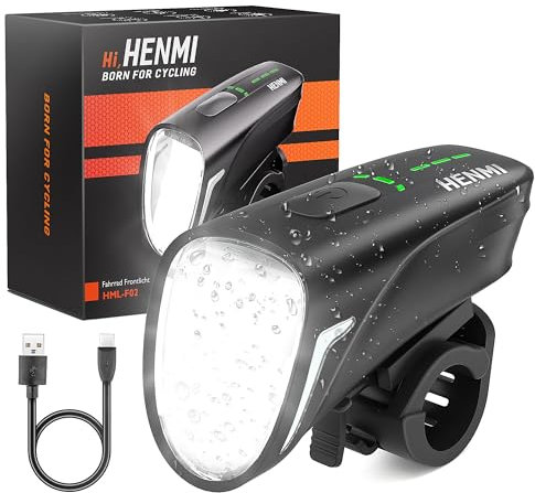 HENMI LED Auto Fahrradlicht Vorne, USB Aufladbar Fahrradbeleuchtung 100 Lux mit 4 Beleuchtungsmodi, Fahrradlicht StVZO Zugelassen, IPX5 Wasserdicht