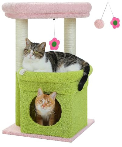 PAWZ Road Árbol pequeño para Gatos, Torre para Gatos de Varios Niveles con Poste rascador Cubierto de sisal, Acogedor condominio para Gatos y Percha Grande para Gatos de Interior