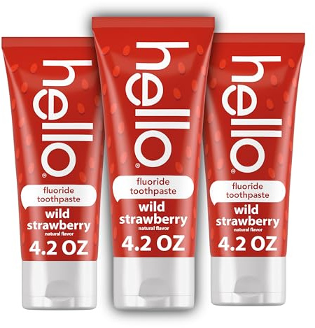 hello Wild Strawberry Kids Toothpaste with Fluoride, Strawberry Toothpaste for Kids, Safe for Ages 2 and Up, Helps Prevent Cavities, Strengthen Enamel, and Polishes Teeth, ADA Approved, 3 Pack, 4.2 Oz