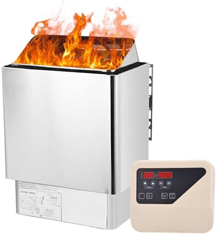Electric Sauna Heater, Stainless Steel 3-9 Kw Sauna Oven, SPA Dry Steam Bath Heater with Time Delay Sauna Technology Set, Supports Body Detox & Weight Loss (220-240V) 6KW