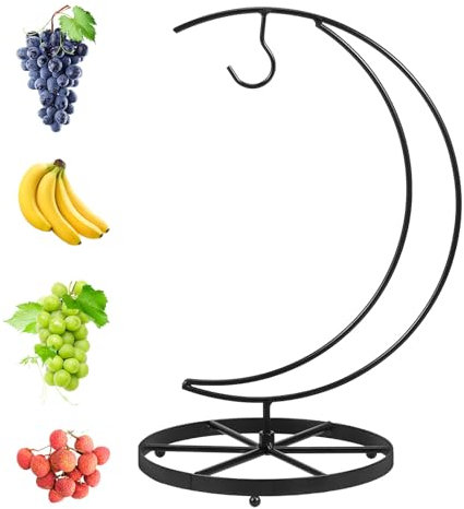 RHAIQBVC Banana Holder Stand,Stable Banana Holder with Hook &Wider Base,Rust-Proof Metal Banana Hanger,Multifunctional Banana Tree Stand for Fruit Micro Landscape Decorations Kitchen Counter(Moon)