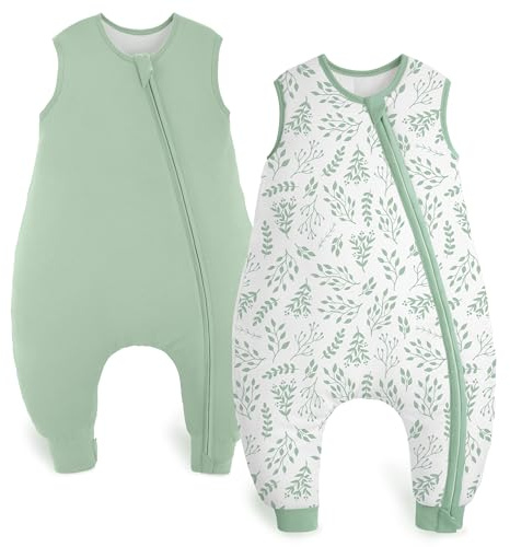 Yoofoss Lot de 2 Gigoteuse à Pieds Bébé Coton 1.5 TOG Sac de Couchage Turbulette avec Jambes et Fermeture éclair Emmaillotage 70 cm pour Nouveau-né Garçons Filles 6-18 Mois