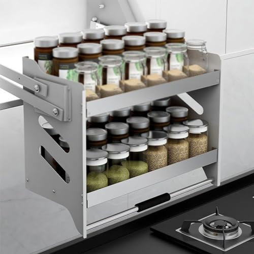 Ausziehbare Regale mit 2 Ebenen, ausziehbares Regalsystem aus Edelstahl, platzsparendes Brett für den Oberschrank mit Küchengerätelift, Tragkraft 20 kg (Größe: 564 x 280 x 520 mm)