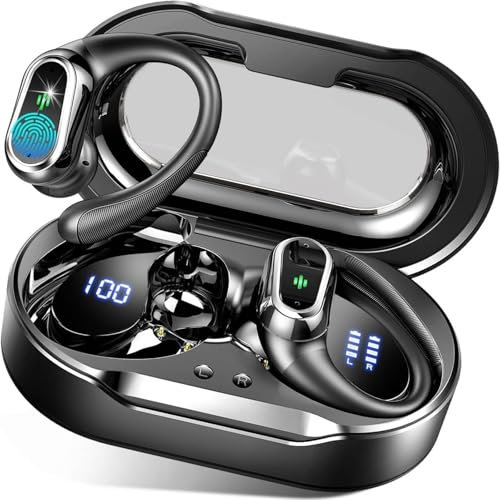 Bluetooth Kopfhörer Sport, Kopfhörer Kabellos Bluetooth 5.4 mit 4 ENC Mic, Tiefer Bass Earbuds, 50H Spielzeit Kabellose Kopfhörer IP7 Wasserdicht Ohrhörer LED-Anzeige USB-C Touch Control mit Ohrhaken