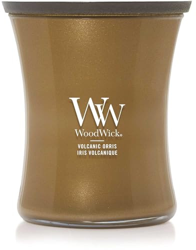 WoodWick Candela profumata con stoppino scoppiettante | Candela a clessidra media Volcanic Orris | Candele a lunga durata: fino a 60 ore | Regalo perfetto per le donne