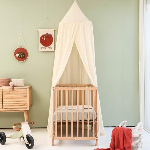 Baldacchino Beige Crema per Cameretta | Cielo Letto Sospeso per Lettino Neonato | Zanzariera per Culla & Stanza dei Giochi | Baldacchino Rotondo per Bambino