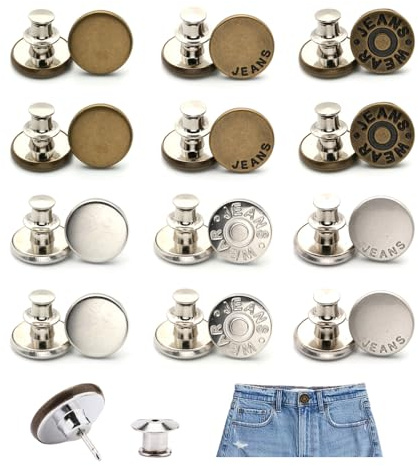 YZROHYI 12 Pièces Bouton Jean Clipsable 17 MM,Bouton de Pantalon à Visser,Jeans Buttons,Boutons Pression Jean Ajustable,Boutons Jeans Sans Couture,Resserre Pantalon Metal pour Ajustement de Pantalons