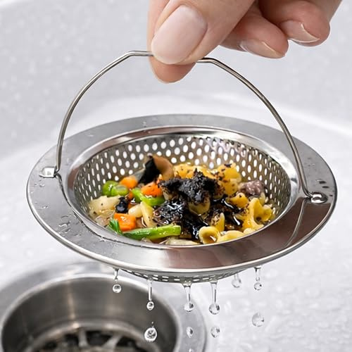MINISMUS Colador Fregadero, Tapón Fregadero Cocina, Filtro y Rejilla de Cocina con asa, Acero Inoxidable, Compatible 8–10,5 cm, Filtro desagüe