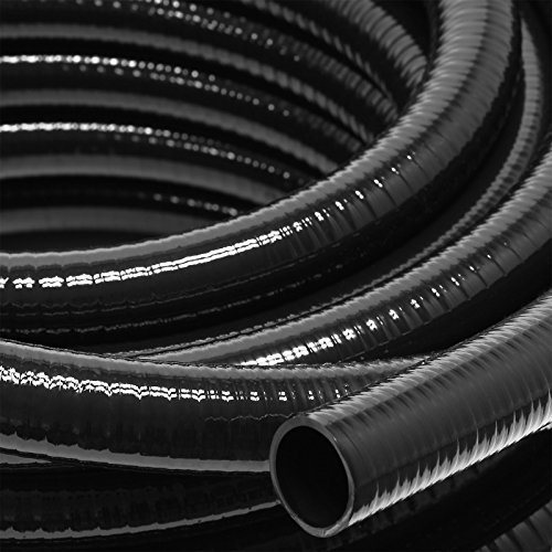 Wiltec Tuyau d'aspiration noir – 5 m/Ø 32 mm (1 1/4) / 320 g/m – avec Spirale de renforcement – Tube à pression souple en PVC – pour Arrosage Irrigation Jardinage Évacuation Refoulement