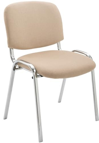 CLP Konferenzstuhl Ken Chrom mit hochwertiger Polsterung und Stoffbezug I Stapelstuhl mit robustem Metallgestell in Chromoptik, Farbe:Creme