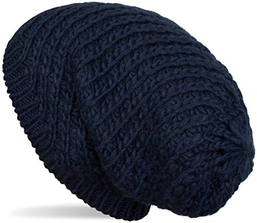 styleBREAKER Unisex grovstickad slouch-mössa,Mörkblå