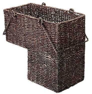 Villacera 14-Inch Wicker Stair Case Basket with Handles | Handmade Woven Seagrass in Brown, (83-DEC7019)