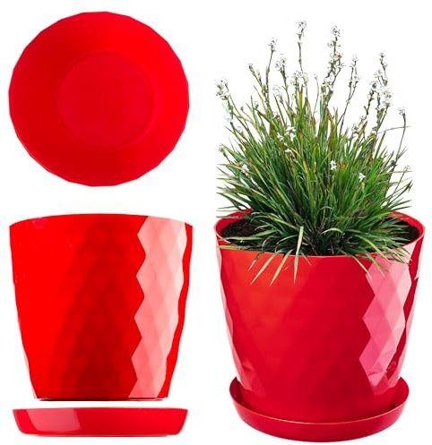 KADAX Flowerpot, una casseruola per fiori e piante con sottobicchieri, fioriere luce e materiale resistente Una pentola decorativa per piante (12 cm, rosso)