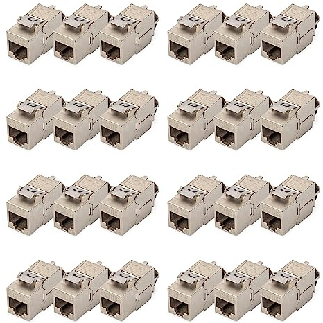 DIGITUS Modulo Keystone CAT 6A, schermato con supporto dei cavi intelligente, kit (24 pezzi), Modulo Keystone - Clip In Metallo - 24 Pezzi, Cat 6A - Schermato
