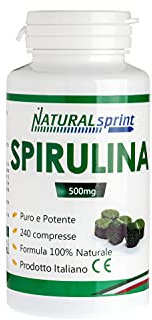 Natural Sprint - Alga Spirulina 240 compresse Vegan, No Ogm - Made in Italy integratore vegano proteico vitamine del gruppo B PRODOTTO & CONFEZIONATO IN ITALIA 100%