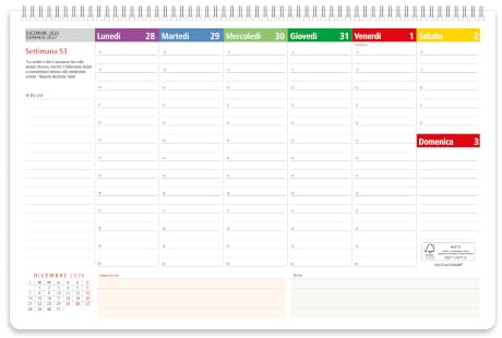 Planner 2027 Settimanale da Tavolo SPIRALATO con tutte le DATE 2027 STAMPATE in Carta ECOLOGICA Certificata FSC® Mix Credit - Planning 2027 perfetto per casa e ufficio con ANGOLI ANTIORECCHIE (32x21)