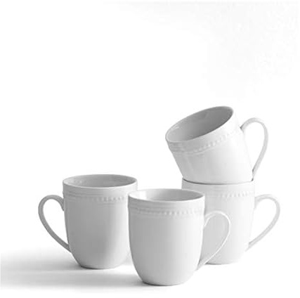 Everyday White Beaded Set of 4 Mugs, 14 ounce
