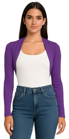 STAR FASHION Womens Long Sleeve Shrug Bolero Cardigan Ladies Cropped Open Front Lightweight Summer Cover Up Top Mini Blouse Jacket Purple 8-10