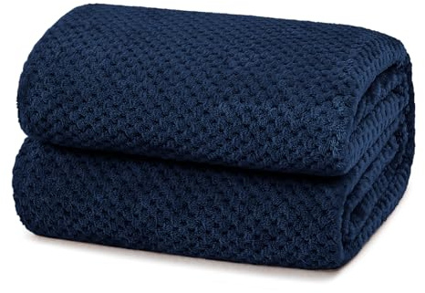 Yebeda Kuscheldecke Superweiche und Warme Fleecedecke für Sofa, Couch und Bett mit Waffel Muster, Kuschelige Angenehme Decke Wohndecke Sofadecke, 150x200 cm, Marineblau