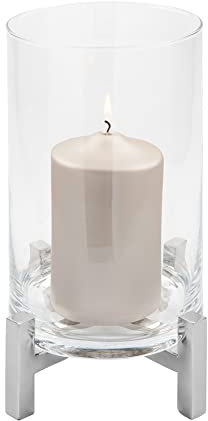 Fink Windlicht mit Glas 29 cm Stumpenkerzenhalter mit Edelstahl-Gestell & 4 Füßchen