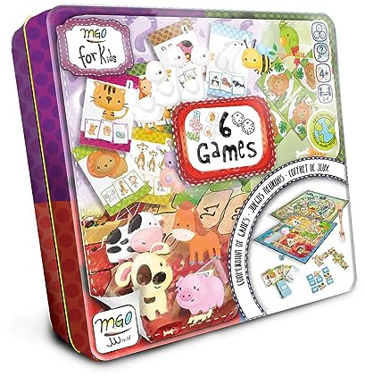 Meine ersten Spiele, 6-in-1-Spiele, darunter Schlangen und Leitern, Junior-Schach, Memory-Match, Tic-Toe, Ludo und Puzzle, Klassische Brettspiele in Einer Metallbox, Bildung und Spaß, für 2–4 Spieler