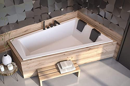 ECOLAM Baignoire trapézoïdale pour deux Intima Duo Slim 180x125 cm droite + 2x appuie-tête noir confortables. Vidange automatique Alcaplast + Pieds et silicone. Baignoire idéale pour deux personnes