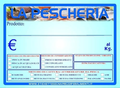 KIT 100 pezzi CARTELLINI personalizzabile - PESCHERIA - Etichetta segnaprezzo Cartoncino prezzo ideale per professionisti (150X100)