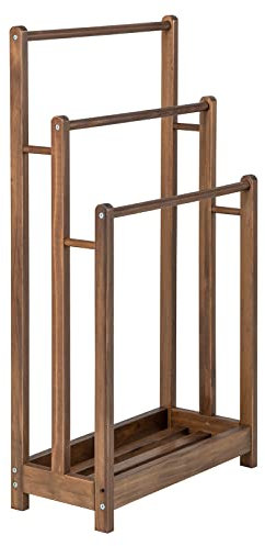 RELAX4LIFE 3-Tier Towel Rack, Freestanding Towel Rail Towel Holder with Bottom Shelf & Anti-Tipping Device, Wooden Towel Drying Bar Stand for Bathroom Hotel Poolside (Rustic Brown)