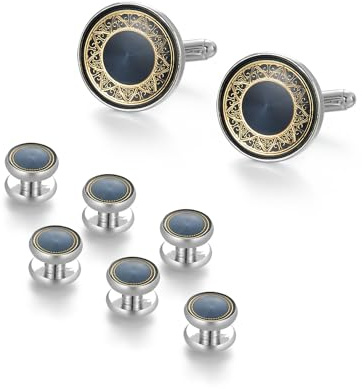 UJOY Boutons de manchette, cravates, smoking, porte-clés, ensemble de bijoux pour homme avec boîte cadeau, Manschettenknöpfen u. Smoking-Nieten in blau, Laiton
