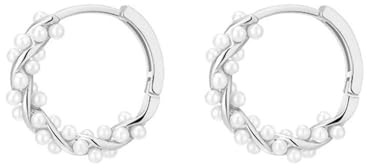 TOFBS Aros Elegantes Perla Circundante S925 Plata Aguja Pendientes Círculo Pequeño Cristal Brillante Joyería Mujer