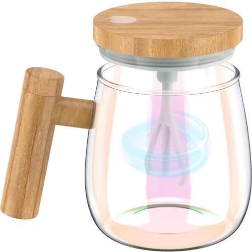 Tasse à Café à Agitation Automatique 400ml, Tasse à Mélanger Électrique 7000 tr/min, Tasse Mélangeur Automatique, Tasse en Verre Auto-mélangeuse pour Café/Lait/Thé/Chaud Chocolat (Couleur)