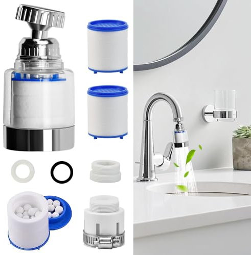 NAROSEBE Filtro Agua Grifo Filtro Grifo Lavabo Cocina Filtro Antical Grifo Filtro Agua Consumo Sistema Filtro De Agua Con 3 Cartucho de Filtro Recambio Para Cocina Fregadero Baño + Adaptador Universal